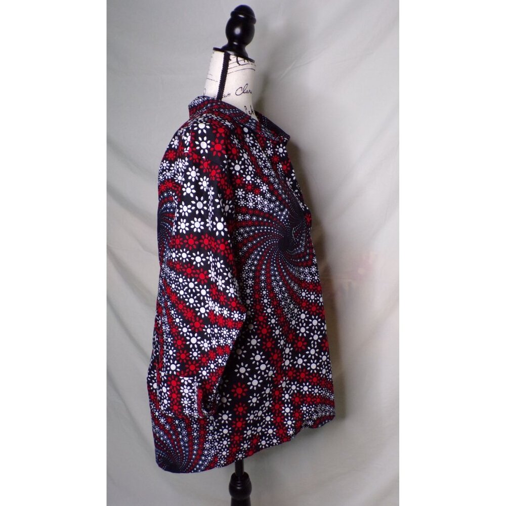 🆕 The Oula Company Geometric Print Boyfriend Top Blouse Small Blue Red - Picture 7 of 9